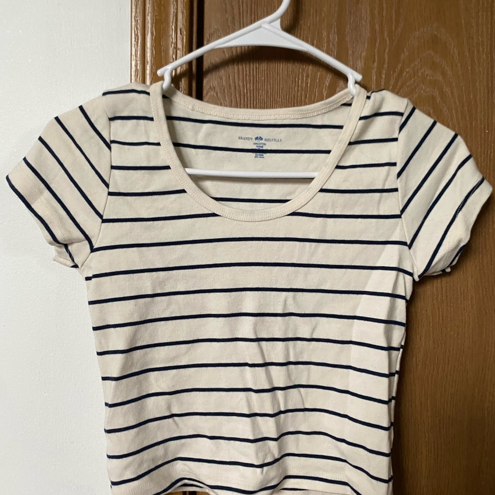 Maison Jules Women's Striped Cream and Black Top
